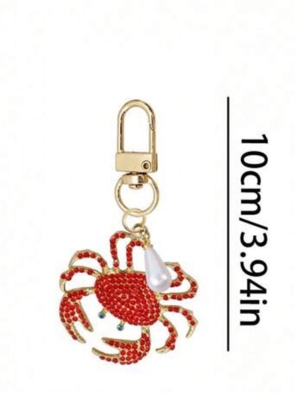 Gold-Tone Red Crystal Crab Bag Charm with Pearl Accent - Picture 8 of 8
